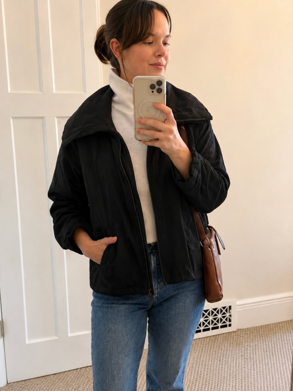 Stella Carakasi Black Lightweight Hooded Jacket Oversized Collar Cotton Blend